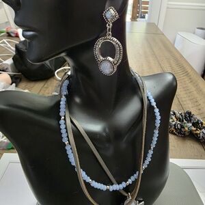 Elegant Blue Beaded Necklace and Earring Set